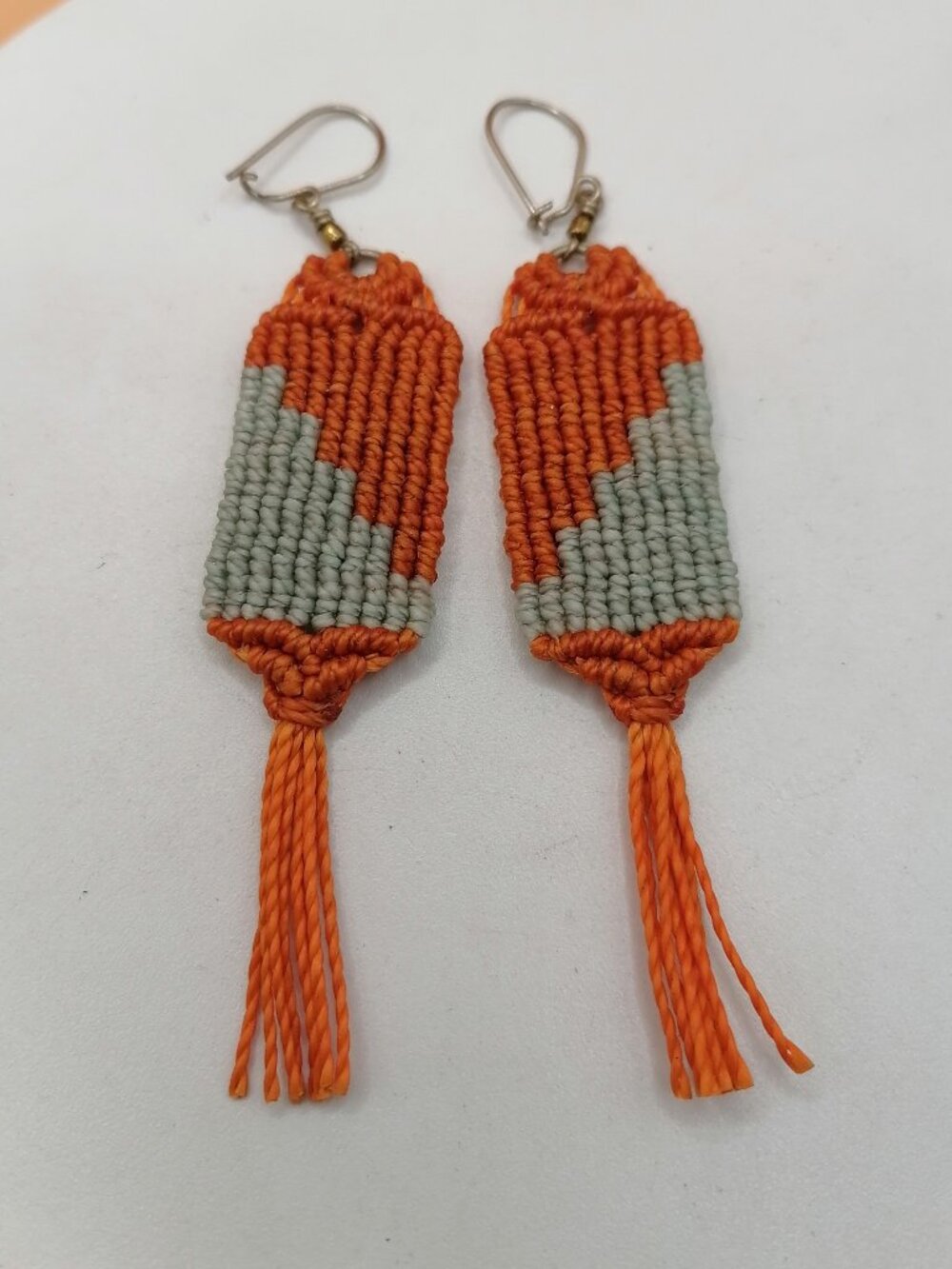 Macrame Pendant Earrings, Handmade Geometric Design Earrings with Fringe